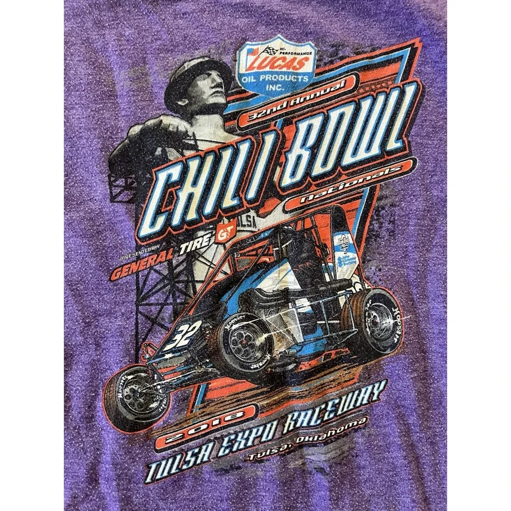 2018 Tulsa Chili Bowl Midget Racing Purple T-Shirt -‎ Two Sided - Men's Large